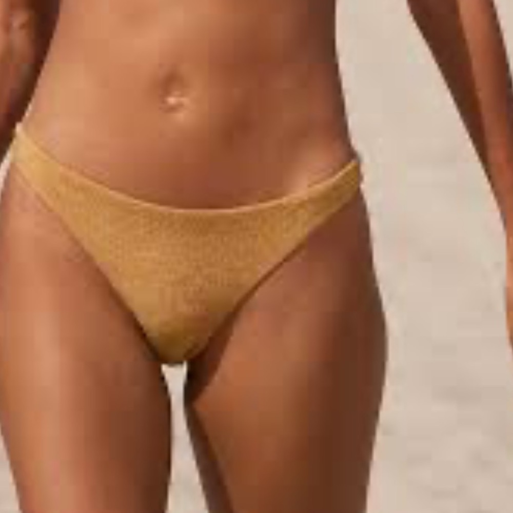 Aerie Gold Metallic Shimmer Cheeky Bikini Bottom Large
